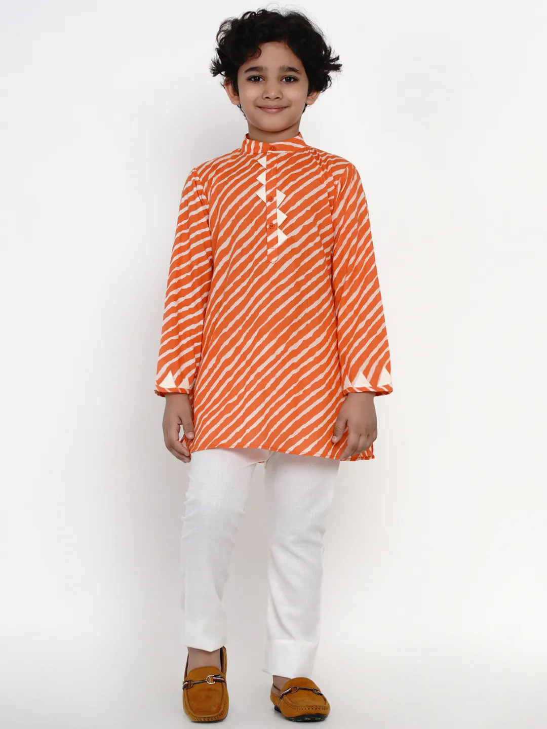 Boy's Orange & Offwhite Kurta Pyjama Set for Boys - NOZ2TOZ KIDS